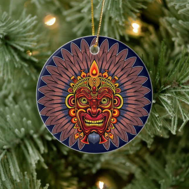 Tribal Warrior Kung Ritual Mask Julgransprydnad Keramik (Träd)