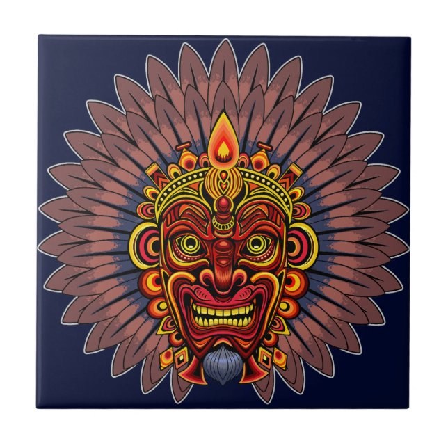 Tribal Warrior Kung Ritual Mask Kakelplatta (Framsidan)
