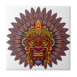 Tribal Warrior Kung Ritual Mask Kakelplatta