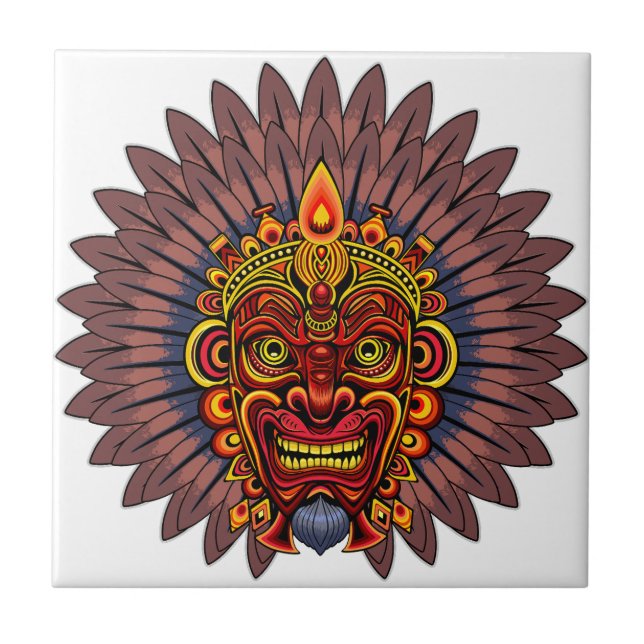 Tribal Warrior Kung Ritual Mask Kakelplatta (Framsidan)