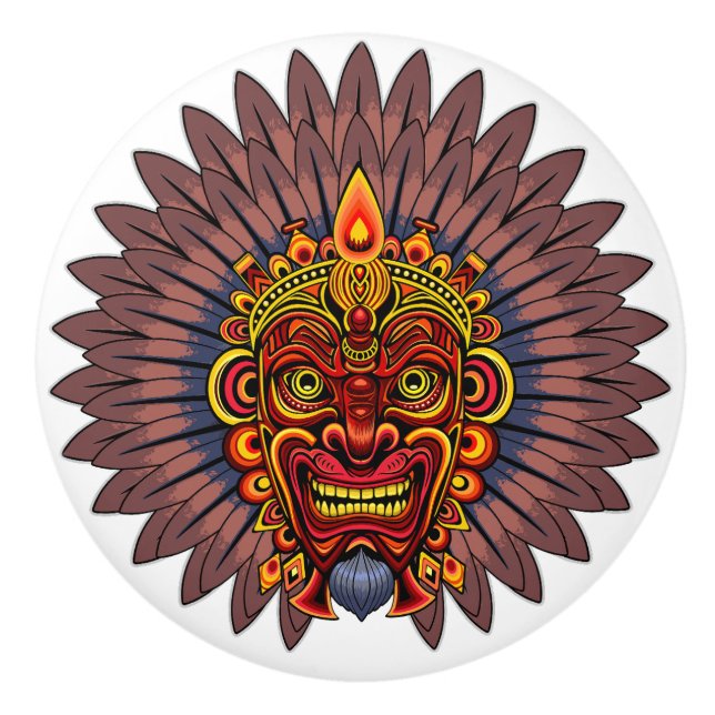 Tribal Warrior Kung Ritual Mask Knopp (Framsidan)