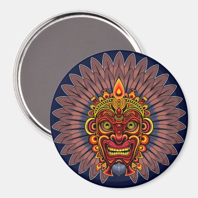 Tribal Warrior Kung Ritual Mask Magnet (Front/Back)