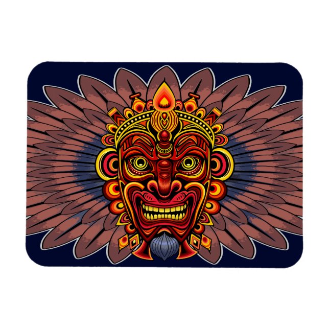Tribal Warrior Kung Ritual Mask Magnet (Horisontell)
