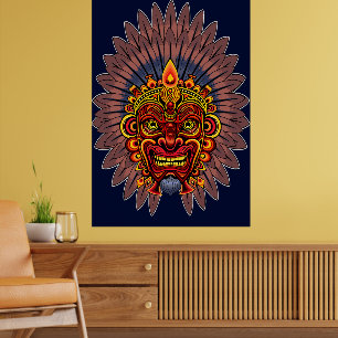 Tribal Warrior Kung Ritual Mask Poster