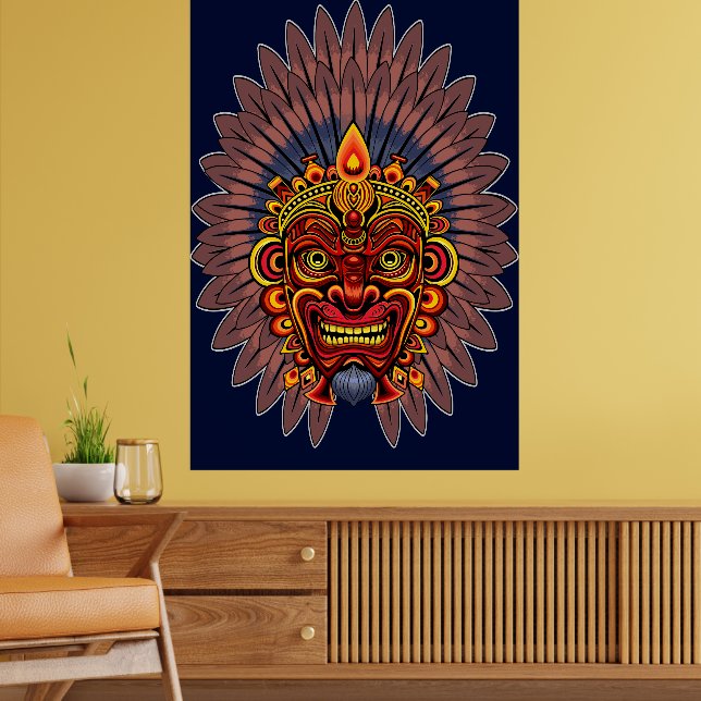 Tribal Warrior Kung Ritual Mask Poster (Vardagsrum 2)