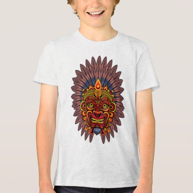 Tribal Warrior Kung Ritual Mask T Shirt (Framsida)