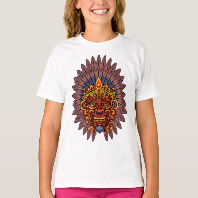 Tribal Warrior Kung Ritual Mask T Shirt (Framsida)