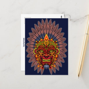 Tribal Warrior Kung Ritual Mask Vykort