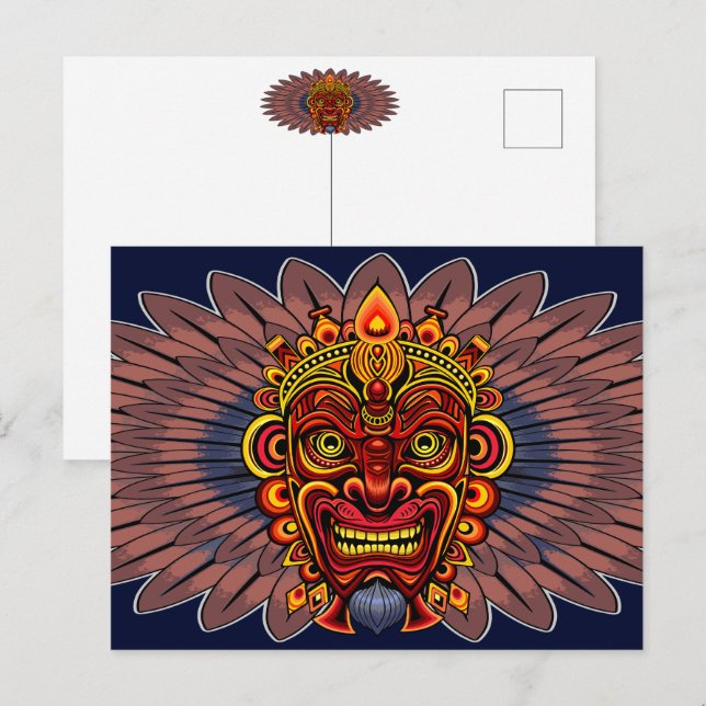Tribal Warrior Kung Ritual Mask Vykort (Fram/baksida)