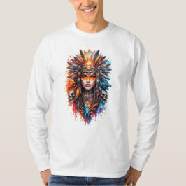 Tribal Warrior Queen Art – Fantasy Headdress Skull T Shirt