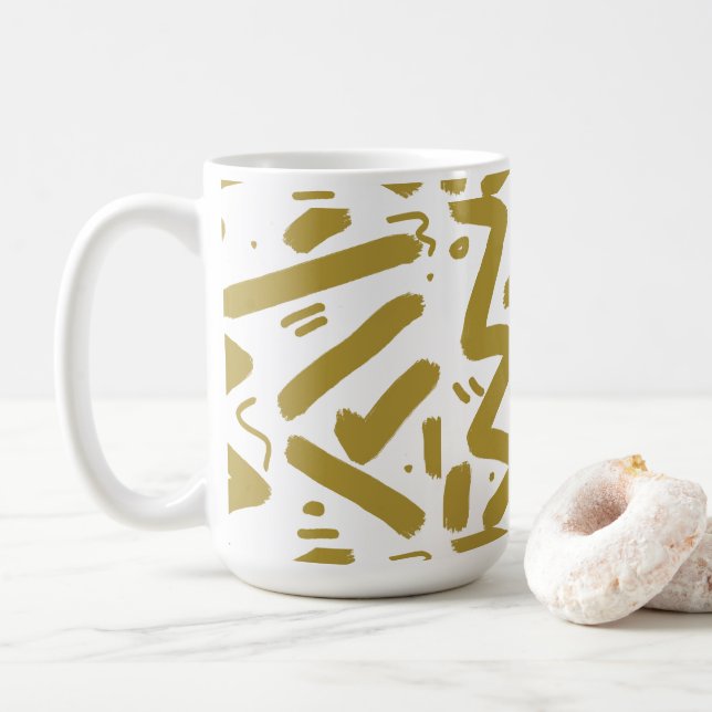 Tribal White och Guld Kaffemugg (Med munk)