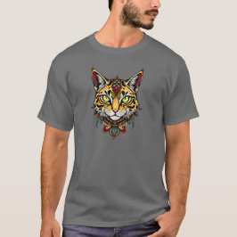 Tribal Wildcat Head Graphic Tee med Ornate Design