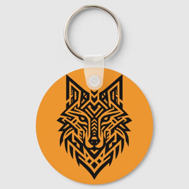 Tribal Wolf Head Keychain – Bold & Wild Style Nyckelring (Framsida)