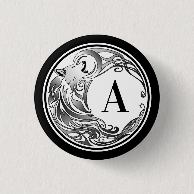 Tribal Wolf - Skuggad monogram Knapp (Framsida)
