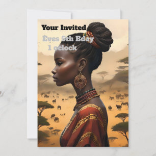 Tribal Woman tittar över sitt afrikanska landskap. Inbjudningar