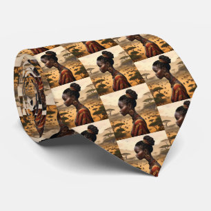 Tribal Woman tittar över sitt afrikanska landskap. Slips