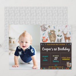 Tribal Woodland 1st Birthday Party Vild One Boy Inbjudningar