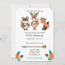 Tribal Woodland Animals Aqua Baby Shower Inbjudan