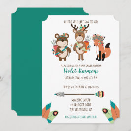 Tribal Woodland Animals Aqua Baby Shower Inbjudan