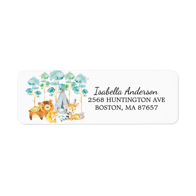 Tribal Woodland Animals Baby Shower Address Label Returadress Etikett (Framsidan)