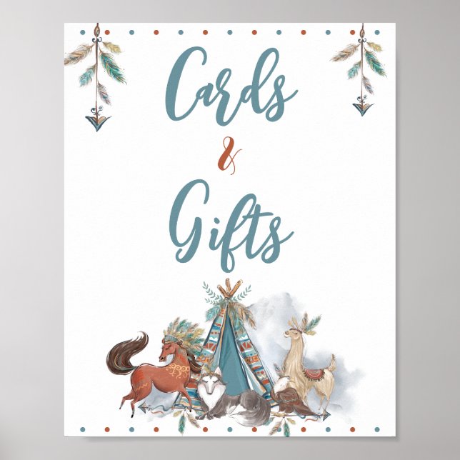 Tribal Woodland Animals Baby Shower Cards & Gifts Poster (Framsidan)