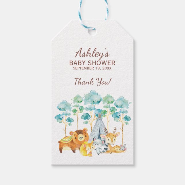 Tribal Woodland Animals Baby Shower Favor Gift Mär Presentetikett (Framsidan)