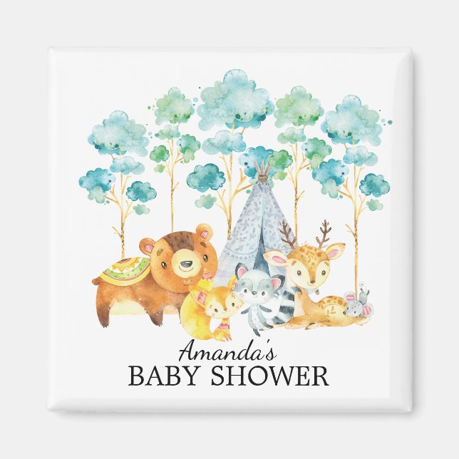 Tribal Woodland Animals Baby Shower Favor Magnet (Framsidan)