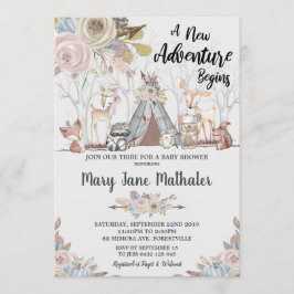 Tribal Woodland Animals Baby Shower Flicka Inbjudningar