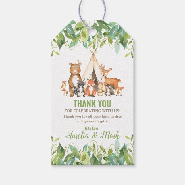 Tribal Woodland Animals Baby Shower Forest Favor Presentetikett (Framsidan)