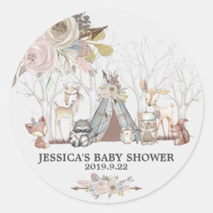 Tribal Woodland Animals Baby Shower Girl Favor Runt Klistermärke