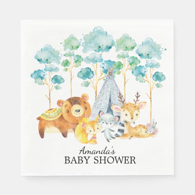 Tribal Woodland Animals Baby Shower Papper Napkins Pappersservett (Framsidan)