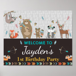 Tribal Woodland Animals Birthday Välkomstskylt Boy Poster