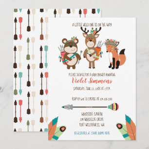 Tribal Woodland Animals Boho Baby Shower Inbjudan