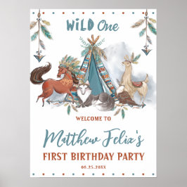 Tribal Woodland Animals Boy 1st Birthday Vild One Poster