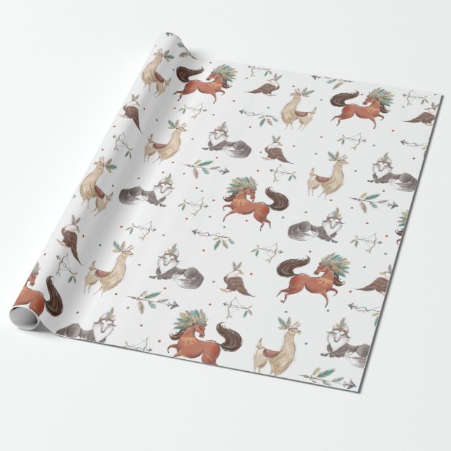 Tribal Woodland Animals Boy Baby Shower Birthday Presentpapper (Utrullad)