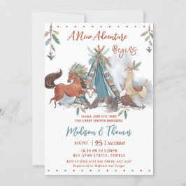 Tribal Woodland Animals Teepee Boy Baby Shower Inbjudningar