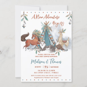 Tribal Woodland Animals Teepee Boy Baby Shower Inbjudningar