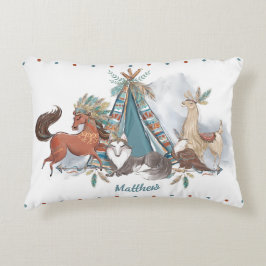 Tribal Woodland Animals Teepee Feathers Arrows Prydnadskudde