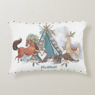 Tribal Woodland Animals Teepee Feathers Arrows Prydnadskudde