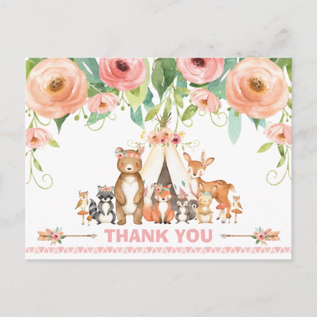Tribal Woodland Baby Shower Birthday Tack Vykort (Framsida)