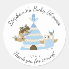 Tribal Woodland Boys Baby Shower Favor Sticker Runt Klistermärke
