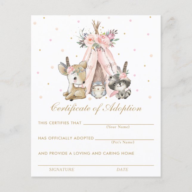 Tribal Woodland Djur Antagande Certifikat (Framsida)