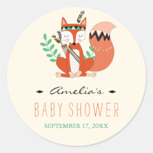 Tribal Woodland Fox Baby Shower-dekal Runt Klistermärke