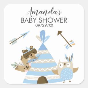 Tribal Woodland Vild 1 Baby Shower Favor Sticker Fyrkantigt Klistermärke