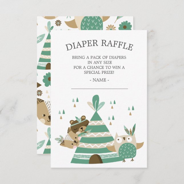 Tribal Woodland Vild en babystövel Raffle Inbjudningar (Fram/baksida)