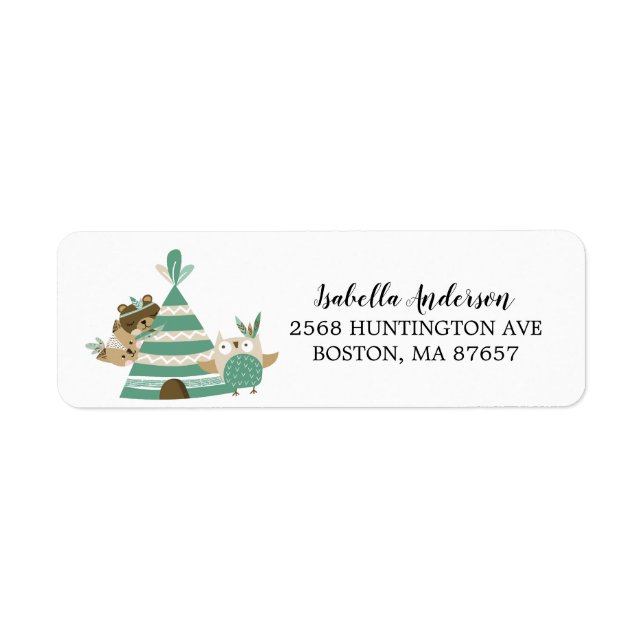 Tribal Woodland Vild One Baby Shower Address Label Returadress Etikett (Framsidan)