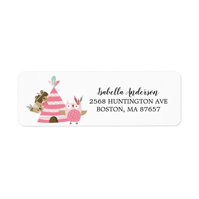 Tribal Woodland Vild One Baby Shower Address Label Returadress Etikett (Framsidan)