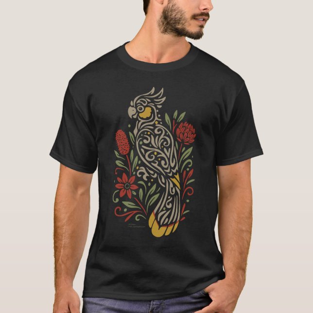 Tribal Yellow Tail Black Cockatoo- Native Flora T Shirt (Framsida)
