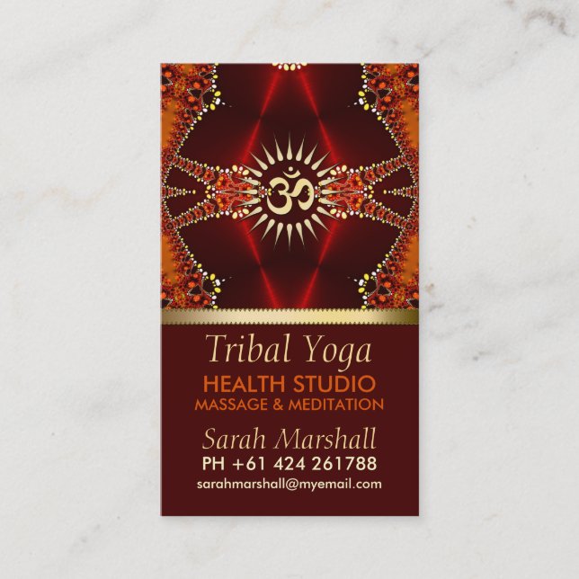 Tribal Yoga Östra New Age Affärskort  Visitkort (Framsida)