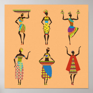 Tribala afrikanska damer i färgglada traditionella poster